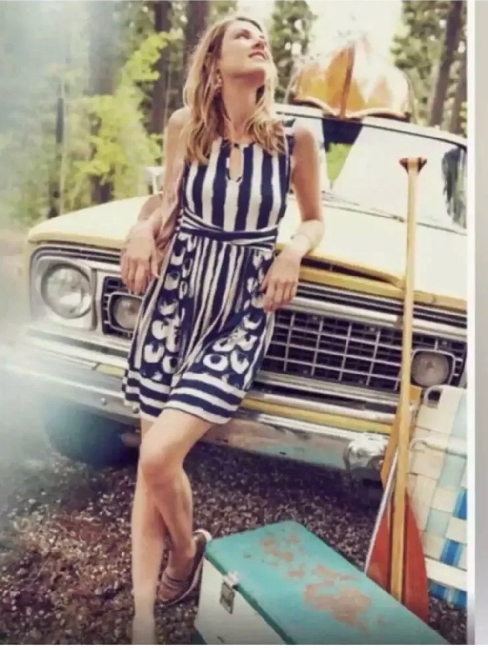 Anthropologie Maeve Sennebec Dress fit-and-flare jersey knit L Abstract Lined
